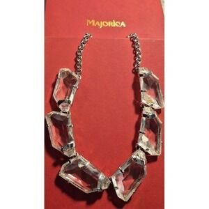 Majorica Crystal Statement Necklace Silver‑Tone Geometric 18" Women OS